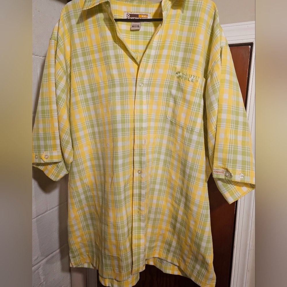South Pole Men's Yellow and Green Plaid Shirt